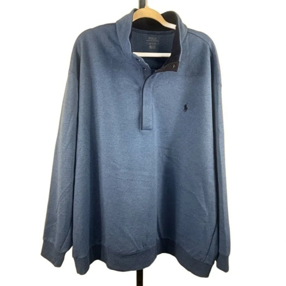 Polo Ralph Lauren Shirt Men's 3XB Blue Quarter Zip Mock‎ Neck Sweatshirt Sweater
